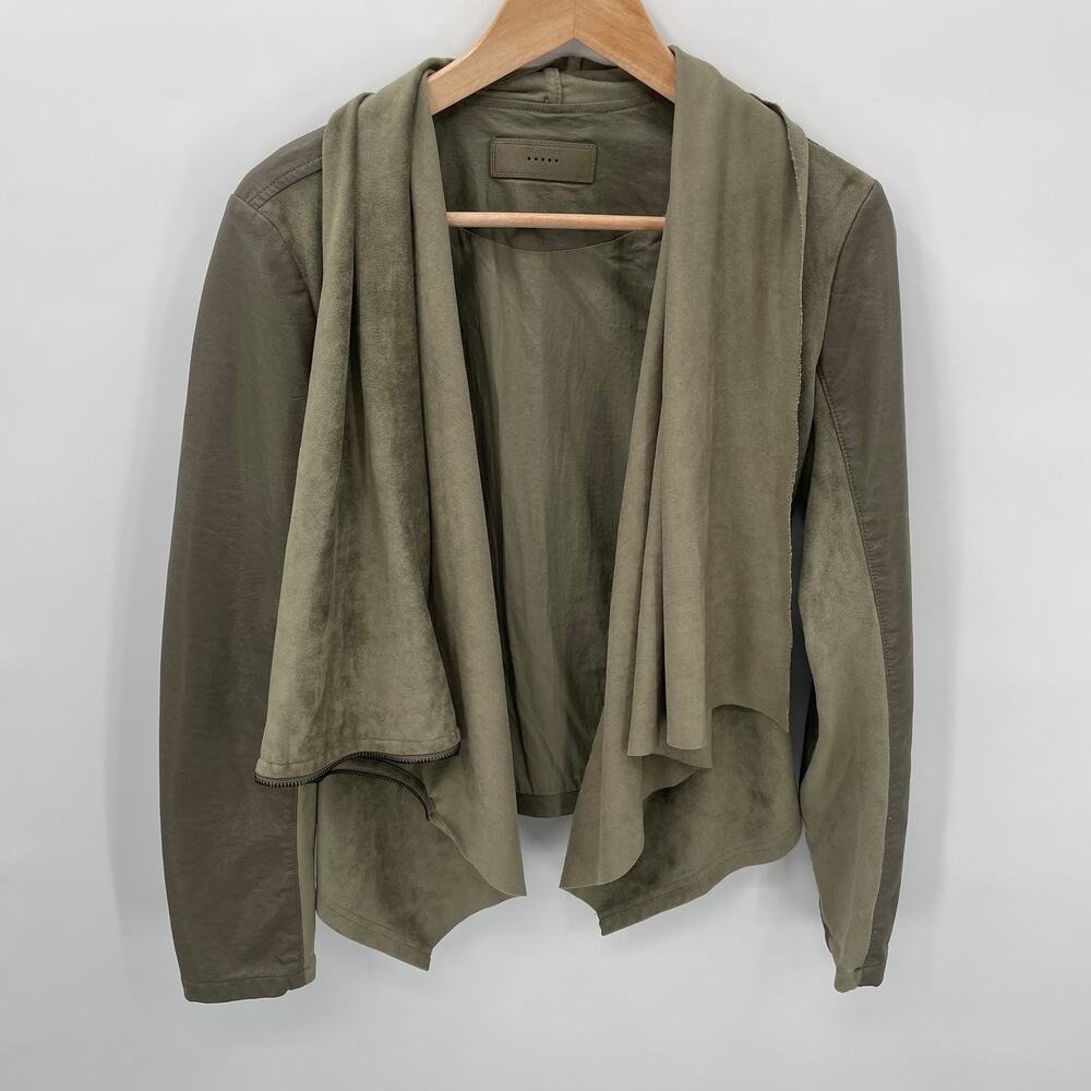 BLANKNYC Olive Suede & Leather Asymmetrical Moto Jacket // XS